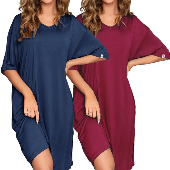 Soft Nightgowns 2-Pack V Neck Short Sleeve Sleepwear Loungewear Versatile